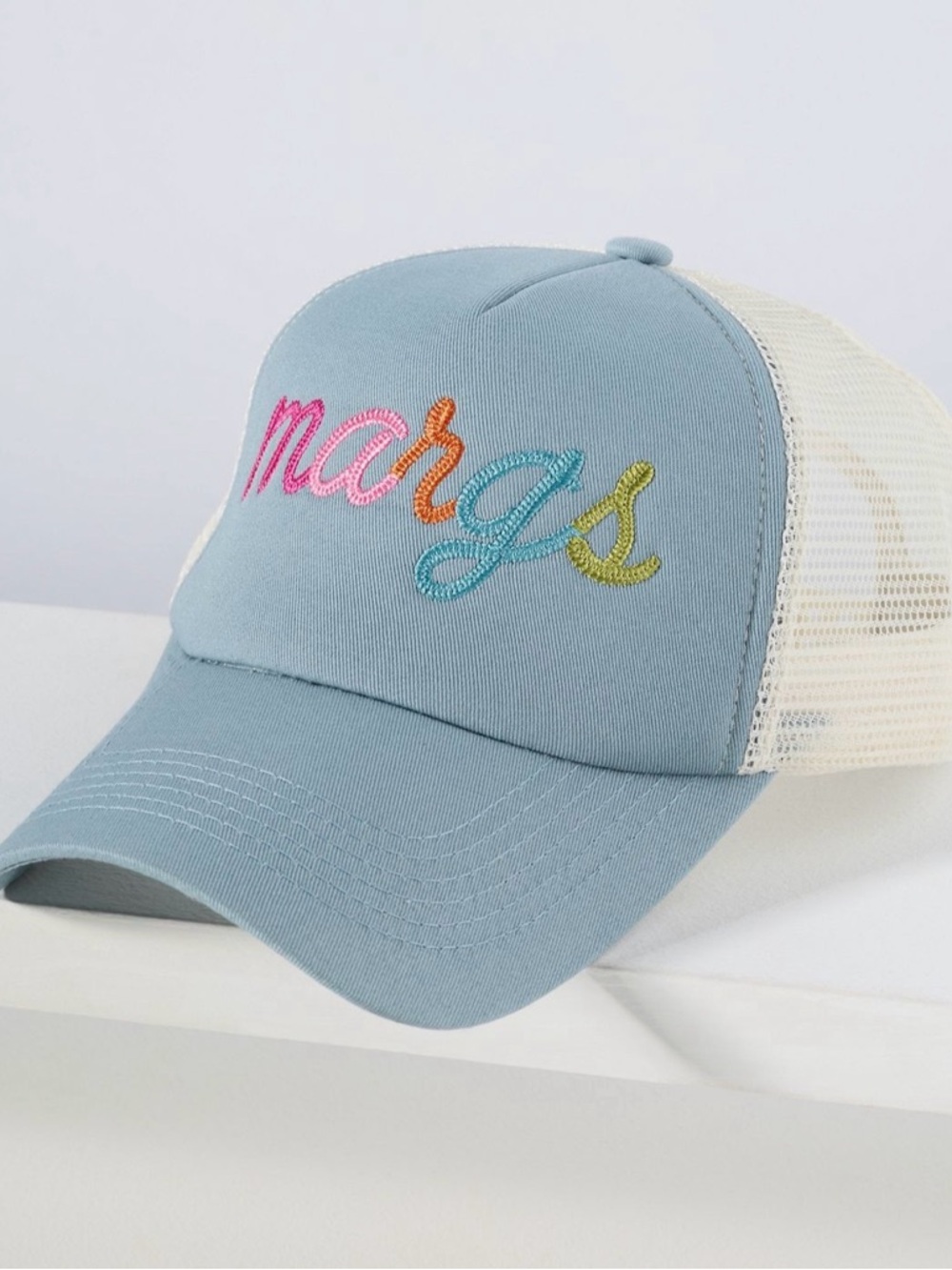 Anthropologie Light Blue 'margs' Embroidered Trucker Hat